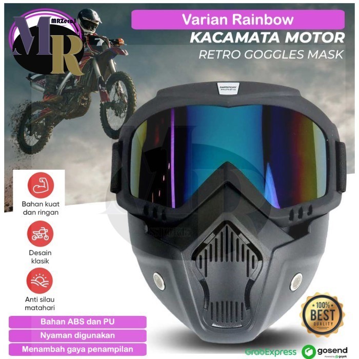Masker Kaca Mata Helm Motor Retro Trail Anti Debu Glare Windroof - Rainbow