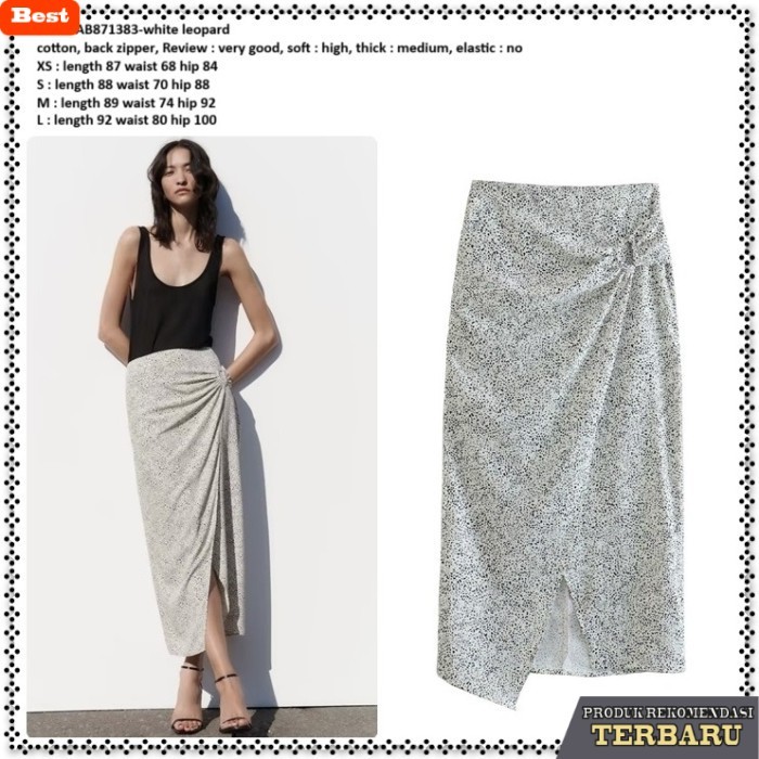 rok wanita kekinian AB871383 Rok Midi Panjang Midi Skirt Pesta Belah Slit Wanita Korea Import Putih 