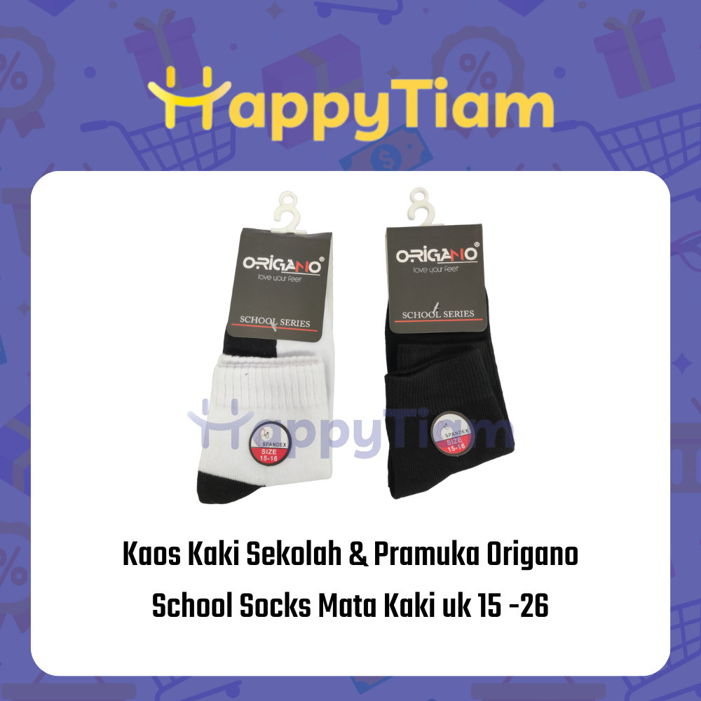 KAOS KAKI ORIGANO MATA KAKI 15 - 26 PUTIH HITAM SEKOLAH PRAMUKA KAUS ANAK TK SD SMP SMA SOCKS IMPOR
