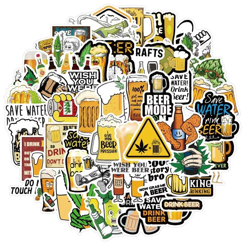 

50PCS Interesting Beer Stickers Vinyl Vsco Aesthetic Stickers for Water Bottles Waterproof Stickers for Kids Girls