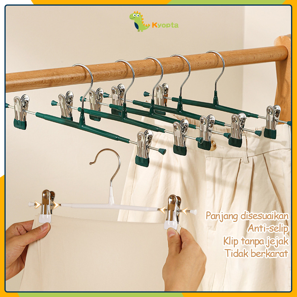 Kyopta Hanger jepit celana dengan penjepit Gantungan baju jepit Hanger clip plastik tebal hook besi