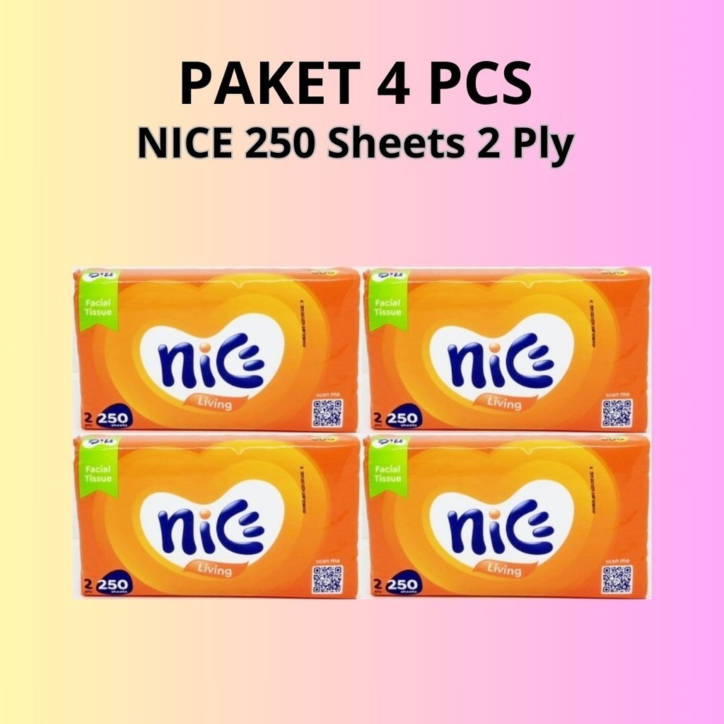 (Paket 4 Pcs) Tissue Nice 250 Sheets 2 Ply Facial Tisue Tisu Wajah Grosir