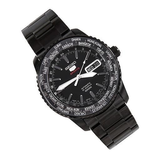 JAM TANGAN PRIA SEIKO 5 SPORT WORLD TIME SRP129K1 ORIGINAL AUTOMATIC MECHANICAL KACA HARDLEX BLACK S