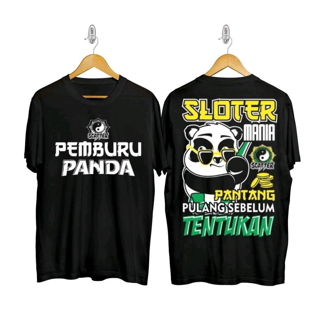 KAOS T-SHIRT DISTRO SLOT PEMBURU PANDA HIGH QUALITY COMBED 30s biru hijau