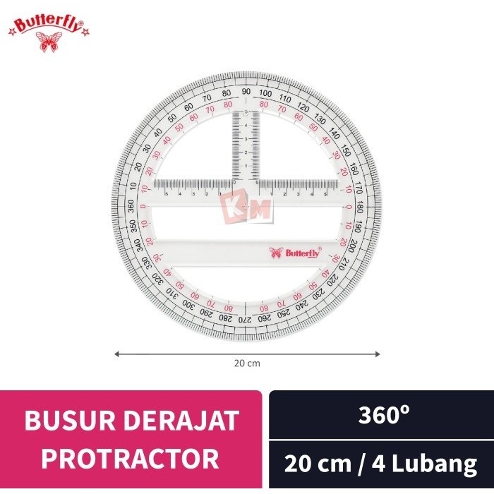 

Protractor / Penggaris Busur Derajat Butterfly 360/20 cm / 4 Lubang
