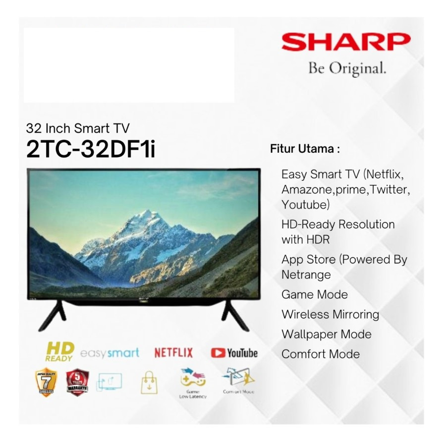 Smart LED Tv Sharp 32 Inch 2T-C32DF1i Digital Youtube