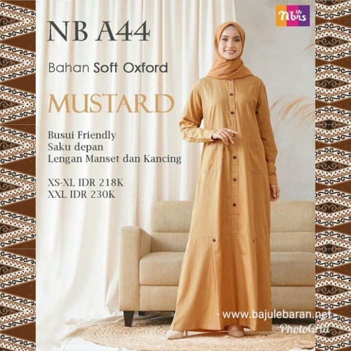 Gamis Nibras NB A44 Abu Grey Soft Oxford Polos Busui Baju Lebaran 2020