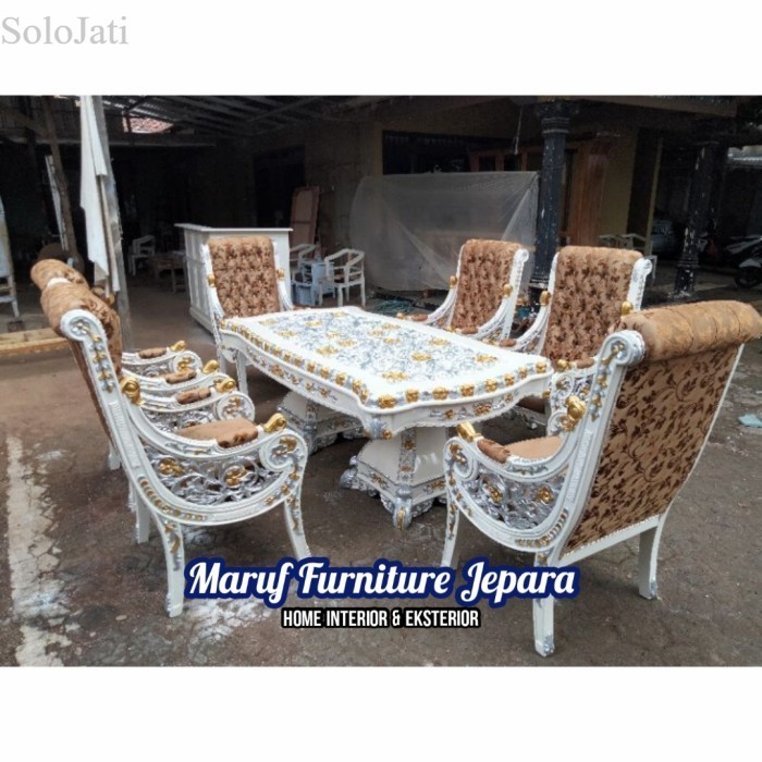 

Set Meja Kursi Makan Mewah Kayu Ukir Daun Duco K6 (Furniture Jepara) - DP murah
