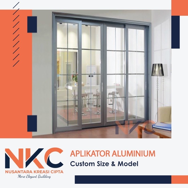 promo PINTU ALUMINIUM SLIDING GESER KACA  ORNAMEN UKURAN L240xT200CM 2 DAUN KANAN KIRI KACA MATI HAR