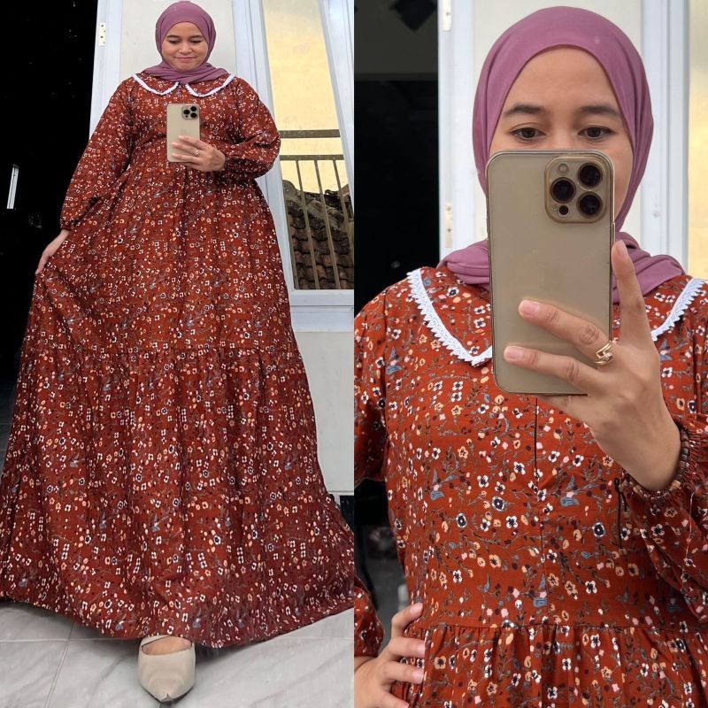 Baju Lebaran Kekinian Style Keren Murah Idul Fitri Terbaru bahan Bagus / Dress/Gamis motif bunga Ali