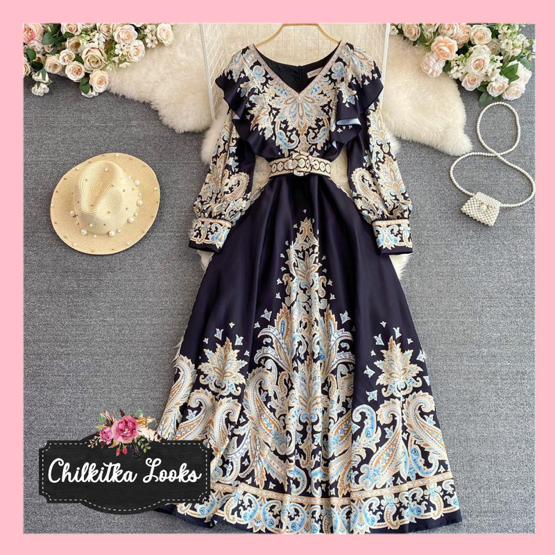 CHILKITKA LOOKS FASHION OUTFIT Ozora Dress Belt Floral Vintage Mewah Elegant Classy Floral Geometri 