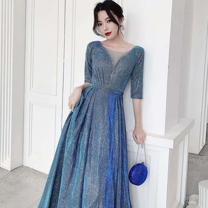 Women's high-end texture long hot gold evening dress