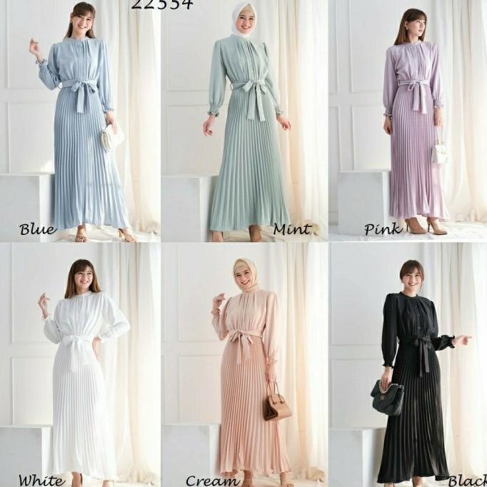 Long Dress Plisket Wanita Maxi/ Gaun Panjang Hijab Import - Putih