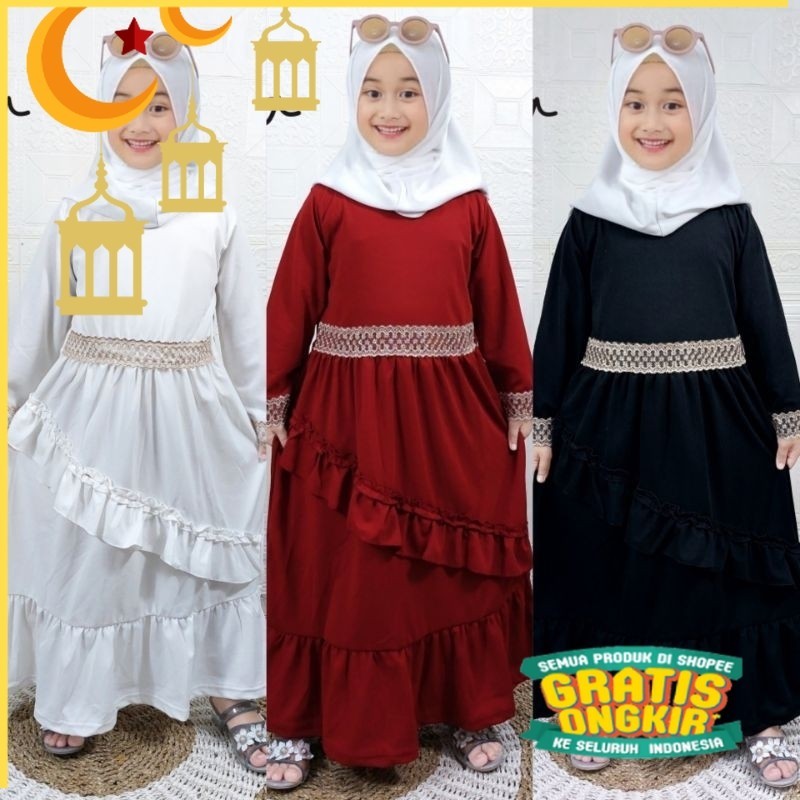 Gamis anak 3-15 tahun gamis anak remaja baju ngaji  busana muslim gamis lebaran  untuk anak usia 3 4