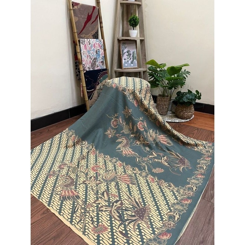 Kain Katun printing Batik Solo motif encim merak toska