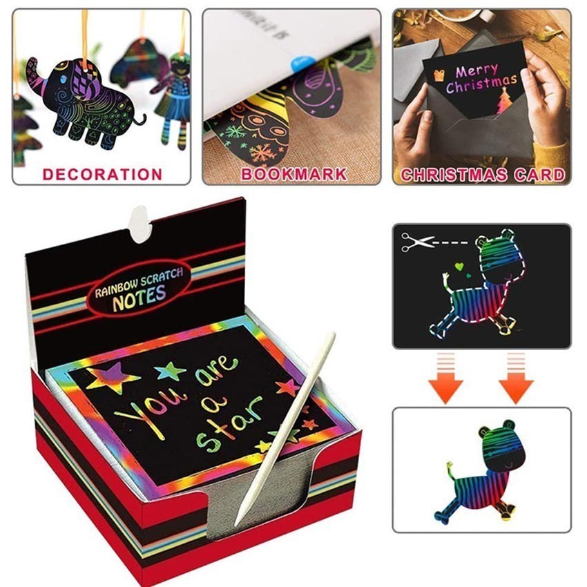 

Magic Color Rainbow Scratch Paper Note Book Buku Magic Warna Kertas Pelangi Mainan Lukisan Anak (1