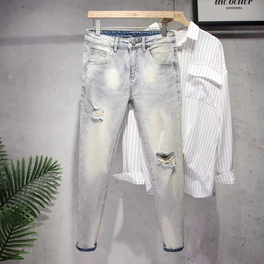 celana jeans pria celana sobek laki laki celana jeans sobek pria jins slimfit stretch cowok jens ski