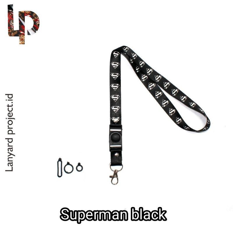Lanyard Tali Kalung Rantai Gantungan Superman Black Series Lanyard , Gantungan Id Card Holder Name T