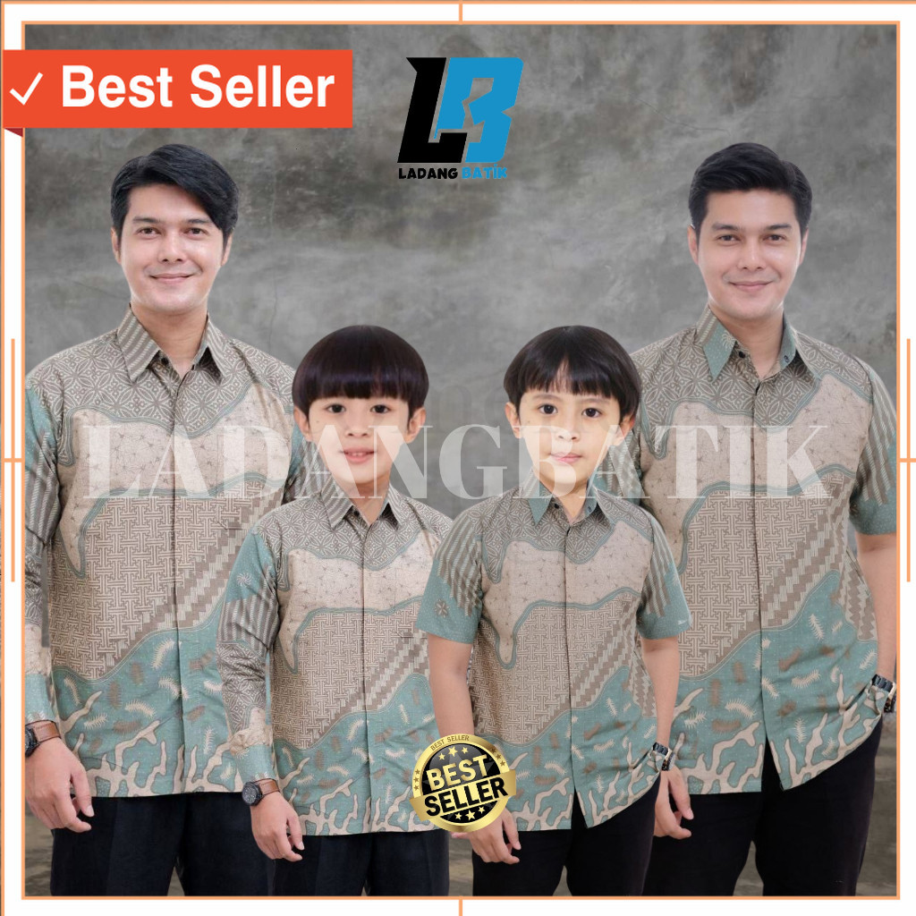 Batik Couple Murah lebaran / Kemeja Batik Anak Laki laki Warna Hijau Sage Green Batik Pria Dewasa Co