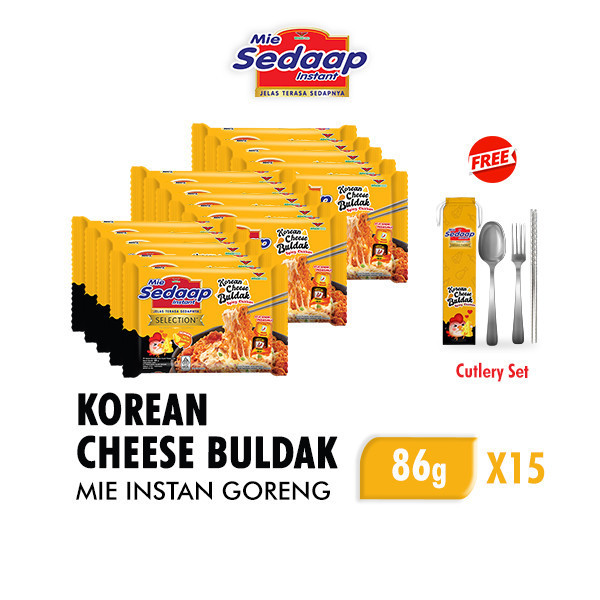 

Sedaap Mie Instan Goreng Korean Cheese Buldak 86gr x 15 Free Cutlery