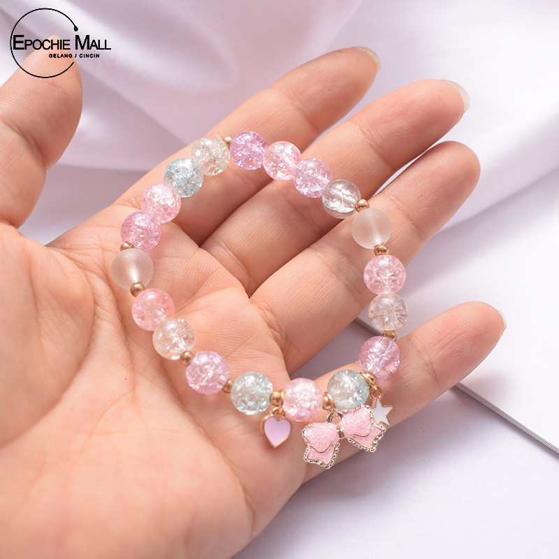 COD Gelang Manik-Manik Pop Kartun Gelang Kaca Kristal Warna-Warni Gelang Kaca Siswa Perempuan Mode K