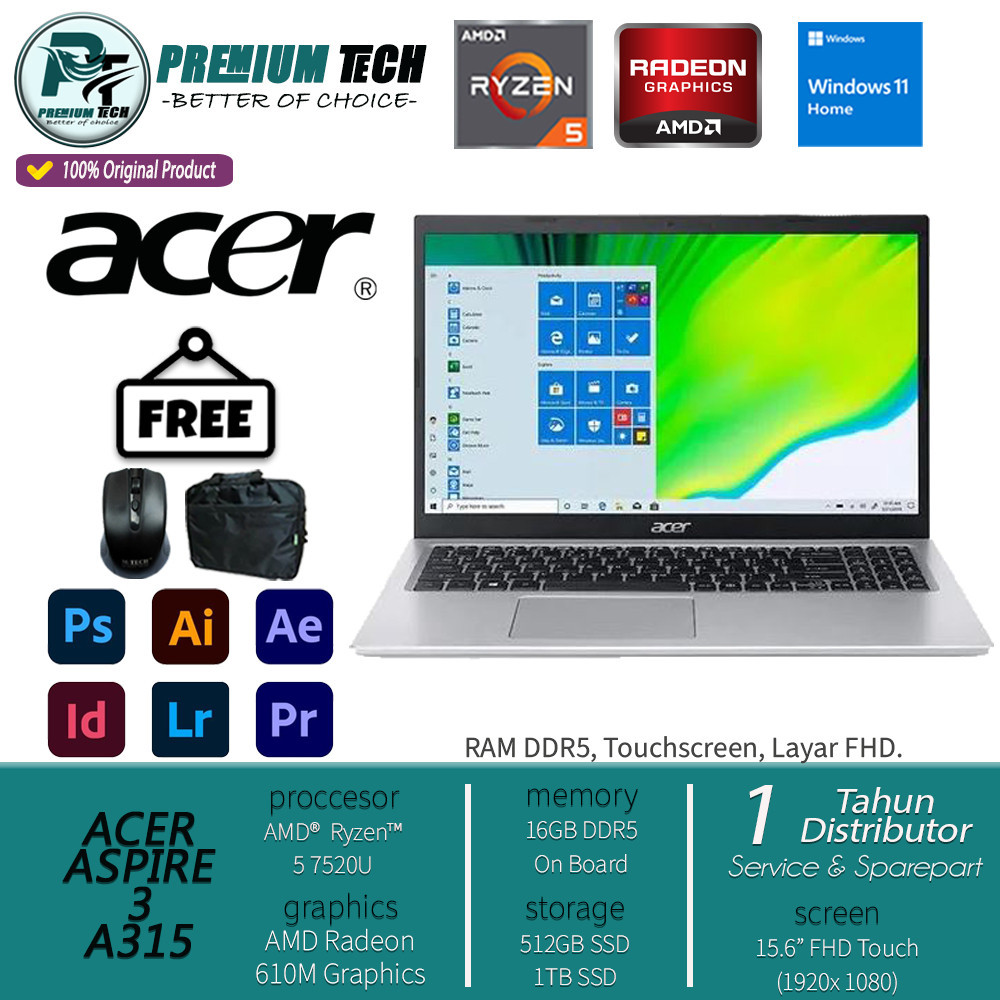 Laptop Gaming Acer Aspire 3 A315 AMD Ryzen 5 7520U 16GB DDR5 1TB SSD 15 FHD Windows 11 Silver