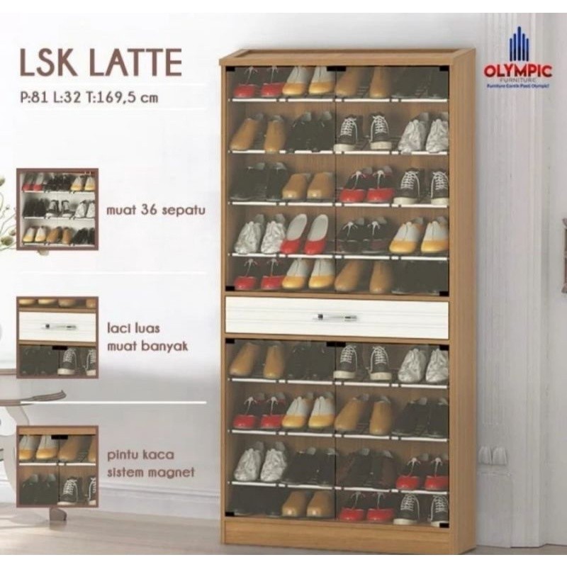 Rak Sepatu Kaca Lemari Sepatu Kaca Olympic LSK LATTE Buffet Sepatu
