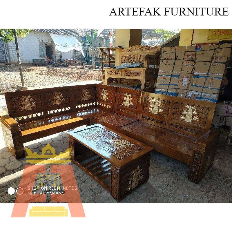 Artefak Furniture Kursi sudut minimalis kayu jati / kursi sudut tumpuk jati / kursi pojok kayu jati
