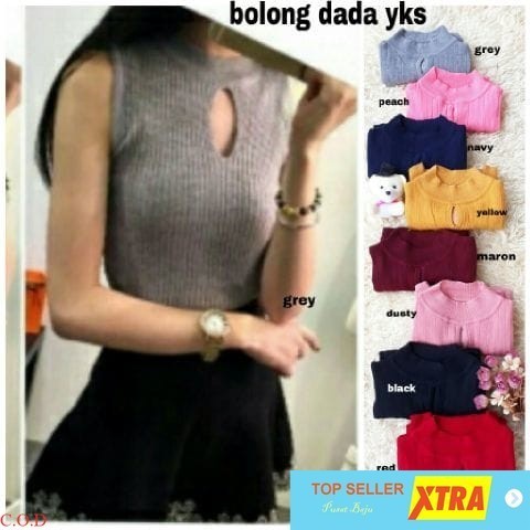 Pusat Baju yukensi bolong dada RO Blouse wanita spandek rajut var color Supliyer Fashion