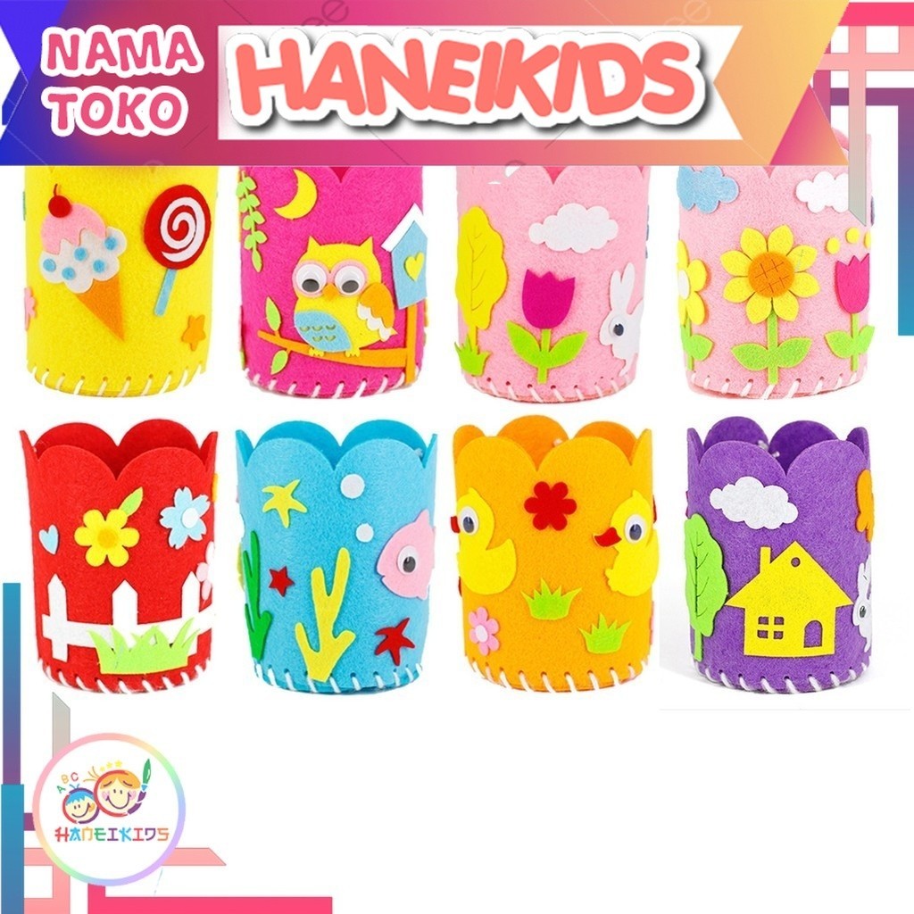 MAINAN ANAK MEMBUAT TEMPAT PENSIL FLANEL / MAINAN DIY PENCIL HOLDER EDUKASI PRAKARYA KERAJINAN PAUD 