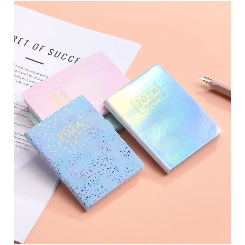 

A7 Notebook Planner for 2024 Daily Plan, English Student Stationery with Key Words Calendar Organizer Notebooks