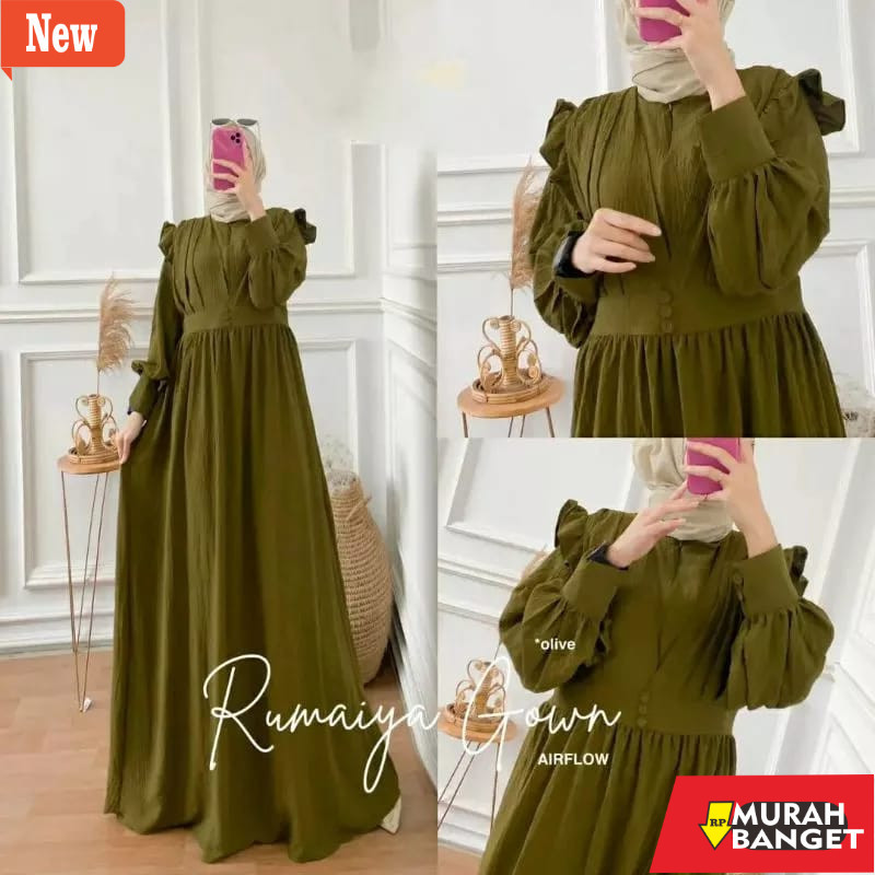Gamis wanita untuk lebaran- GAMIS JUMBO BAHAN CEY CRINKLE AIRFLOW | GAMIS POLOS LONG DRESS | RUMAIYA
