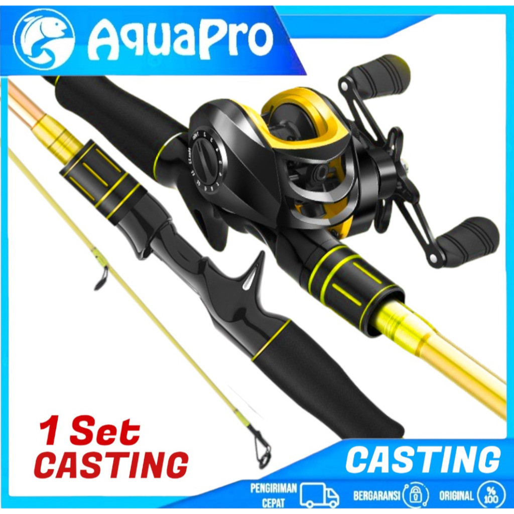 AquaPro - 1 Set Paket Joran Pancing Spinning &amp; Baitcasting Untuk Casting Lure Fishing Rod Carbon Fiber Reel Pancing Lengkap Senar Pancing Bisa Mancing ikan Tomang Gabus