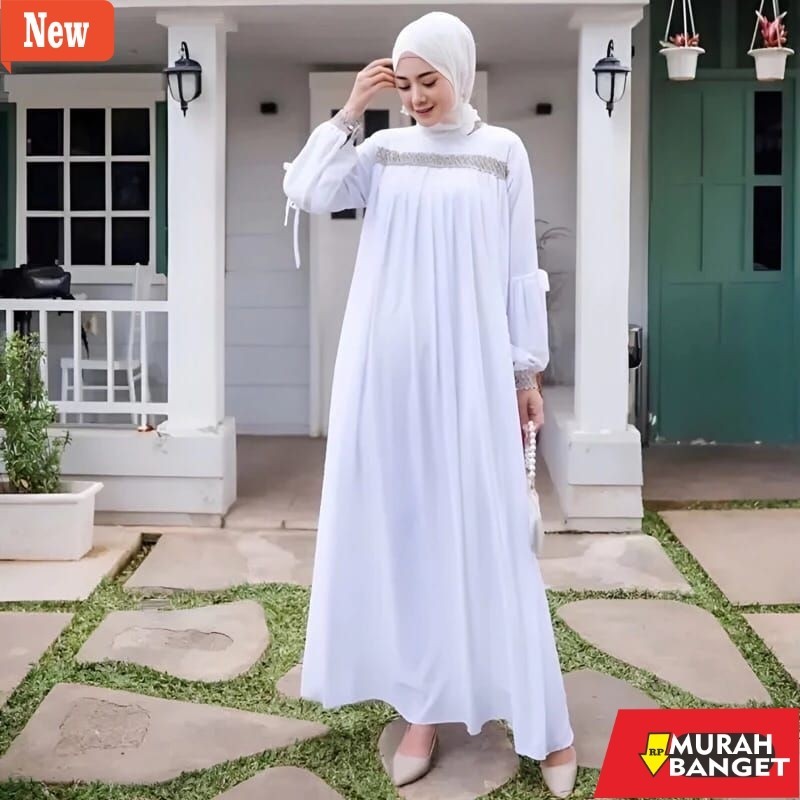 Gamis pesta- Gamis crinkle airflow premium mix brokat gold mewah dress crinkle brokat LD 112 Aisya L