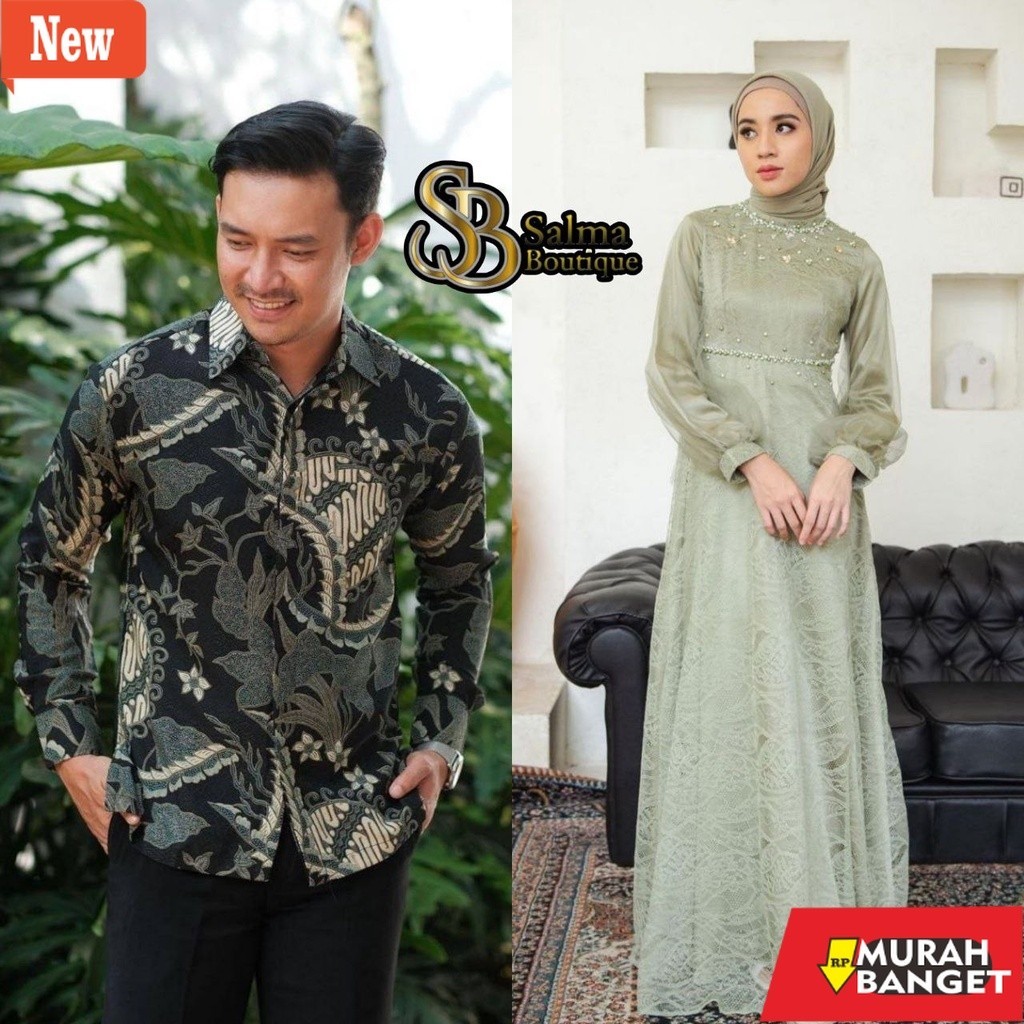 Gamis pesta- Sett Couple Dress Modern Nadine Sage Nude Grey Modern Gamis Terbaru Baju Muslim Exclusi