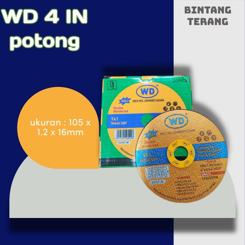 Batu gerinda potong WD 4" x 1,2 spec T41 WA 60-SBF isi 20 pcs