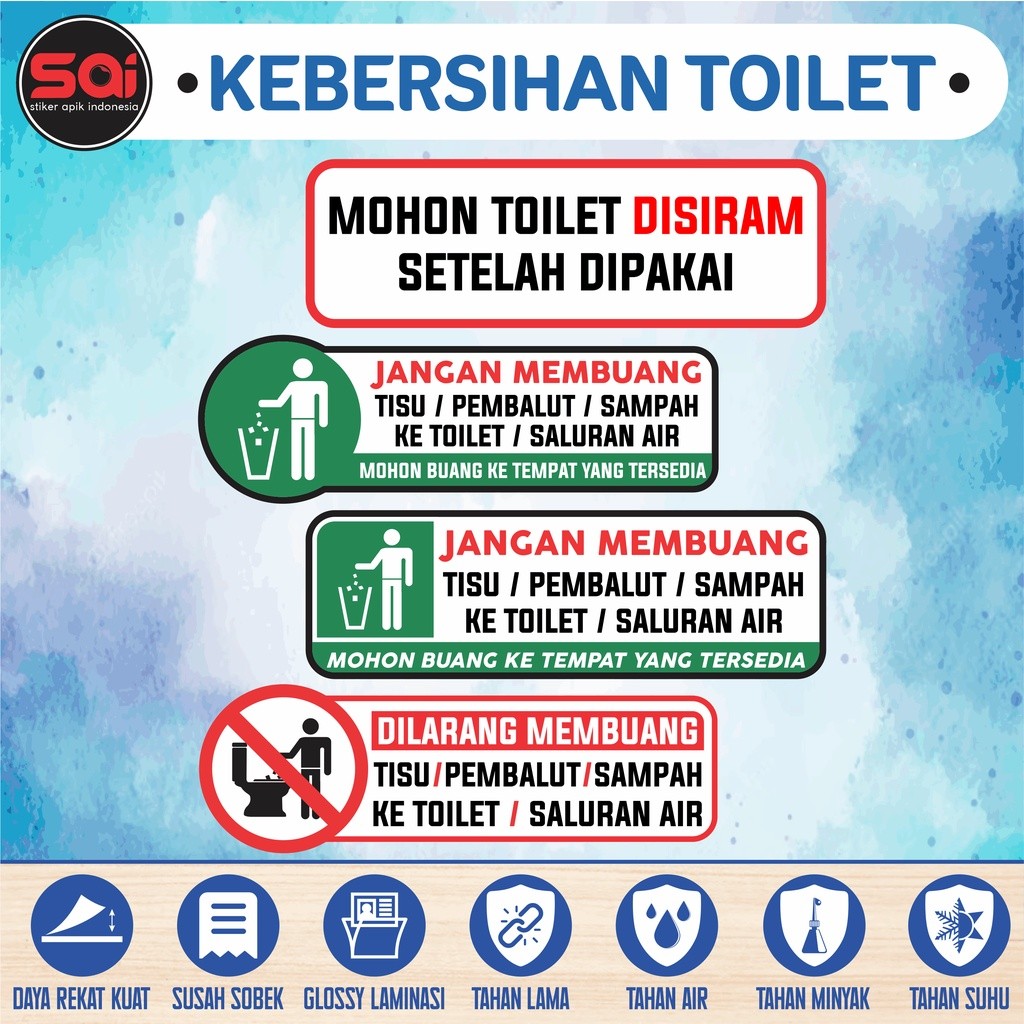 

STIKER VINYL KEBERSIHAN TOILET ANTI AIR LAMINASI GLOSSY