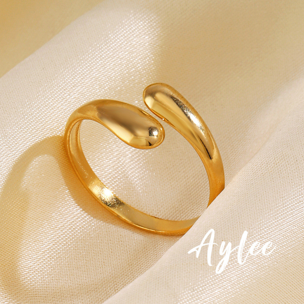 [Aylee]Cincin terbuka berwarna emas dan perak untuk wanita Cincin Tetesan Air Mata Baja Tahan Karat 