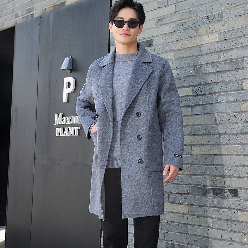 jaket jas blazer jubah panjang pria/long coat pria korea hitam M