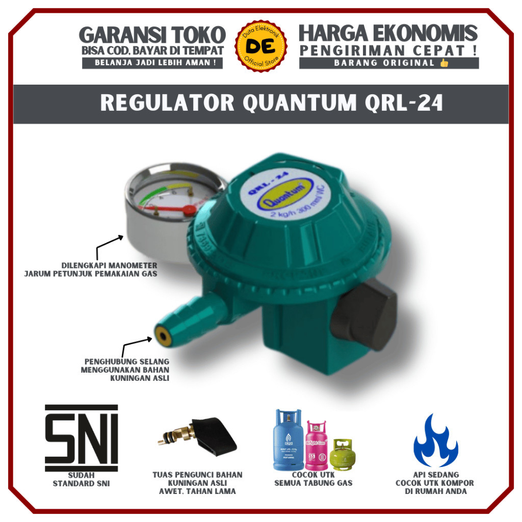 QUANTUM Regulator Gas LPG QRL-04 Plus / QRL-14 / QRL-03 Regulator Tekanan Rendah dengan Meteran
