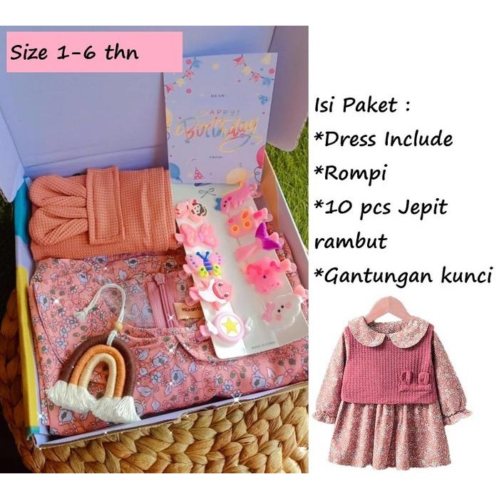 

[New]Promo Hampers Kado Ulang Tahun Dress Import Anak Perempuan Usia 1- 7 Tahun - Hadiah kado box anak cewek Katun Pink - 1-2 TAHUN