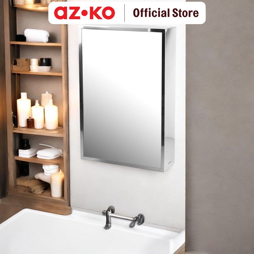 AZKO Kris Kabinet Kamar Mandi Dengan Cermin & Gantung - Silver Lemari Penyimpanan Kamar Mandi Bathro