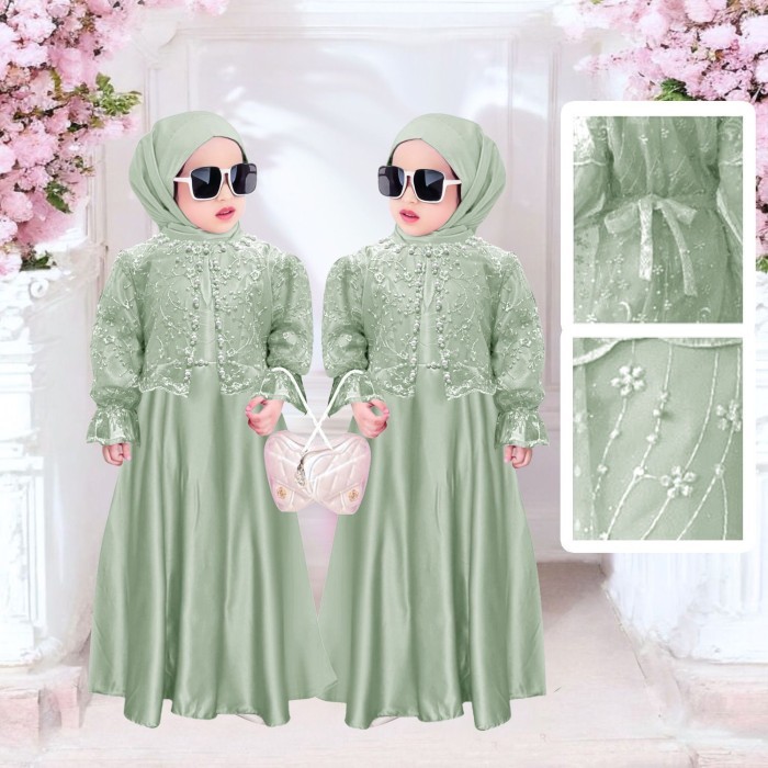 Gamis anak perempuan muslim model baru fashion gaun pesta anak lucu Slavina Kid - RNA ACAK, S(3-4)