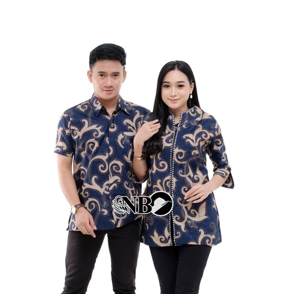 RAMADHAN SALE Set Couple Batik - Atasan Batik Cewek motif dayak navy - Atasan batik cowok - Seragam 