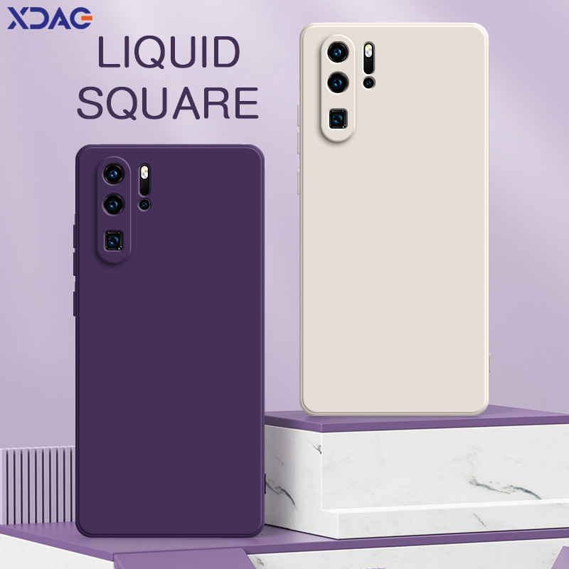 Luxury Square Liquid Silicone Cute Case for Huawei P30 Pro Lite Soft Edge Protective Phone Back Cove