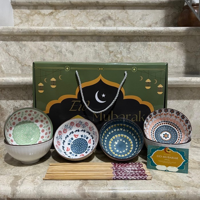 

Sculptoora Hampers Lebaran Mangkok Keramik dengan Gift Box dan Kartu - R25 isi 6