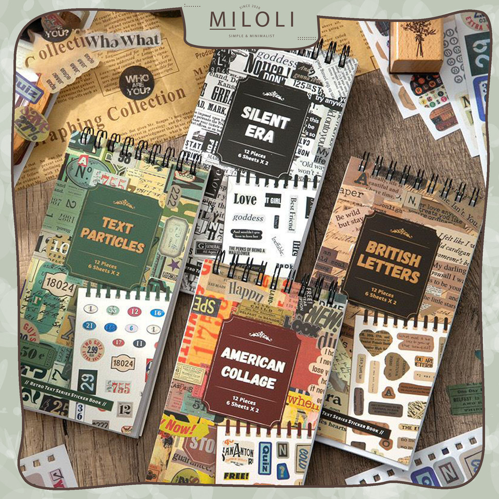 

[MILOLI] 12Pcs RETRO TEXT SERIES VINTAGE Planner DIY Scrapbook Stiker Dekor Jurnal - B0502