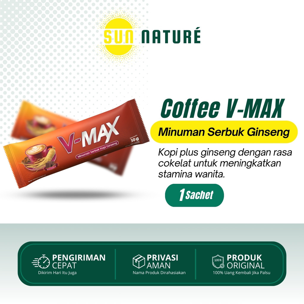 

V-MAX Kopi Plus Ginseng Rasa Cokelat Penambah Mood Wanita 1 Sachet