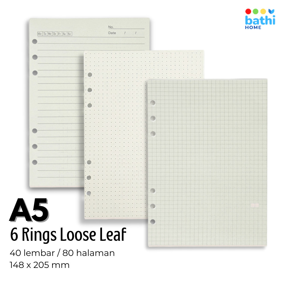 

Kertas Binder A5 Loose Leaf 80 Halaman 6 Rings Notebook Refill 80 gsm