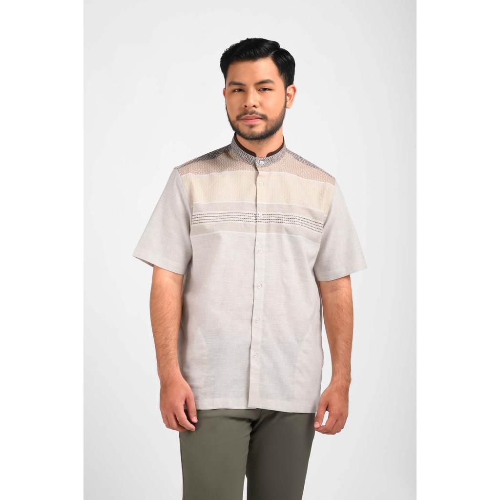 MANZONE Kemeja Koko Lengan Pendek Pria RAKMAN -  BEIGE